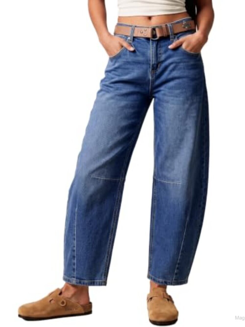 Wide Leg Barrel Jeans Y2K Mid Rise Ankle Denim Pants Women